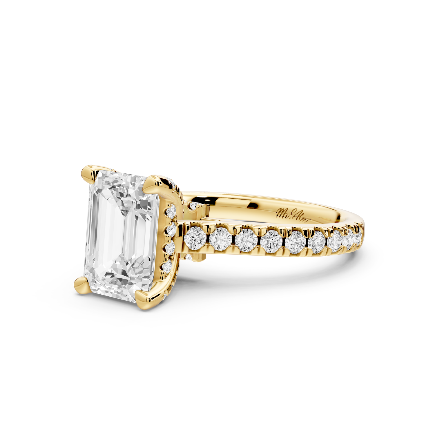Odette - 2ct 14k yellow gold emerald Diamond Engagement Ring with Pavé Band & Hidden Halo