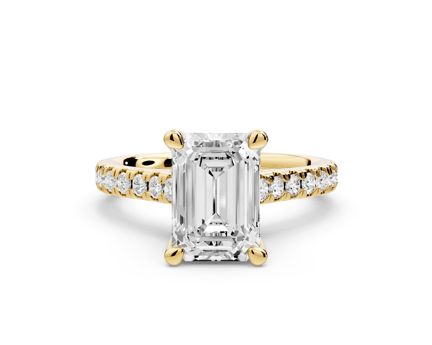 Odette - 2ct 14k yellow gold emerald Diamond Engagement Ring with Pavé Band & Hidden Halo