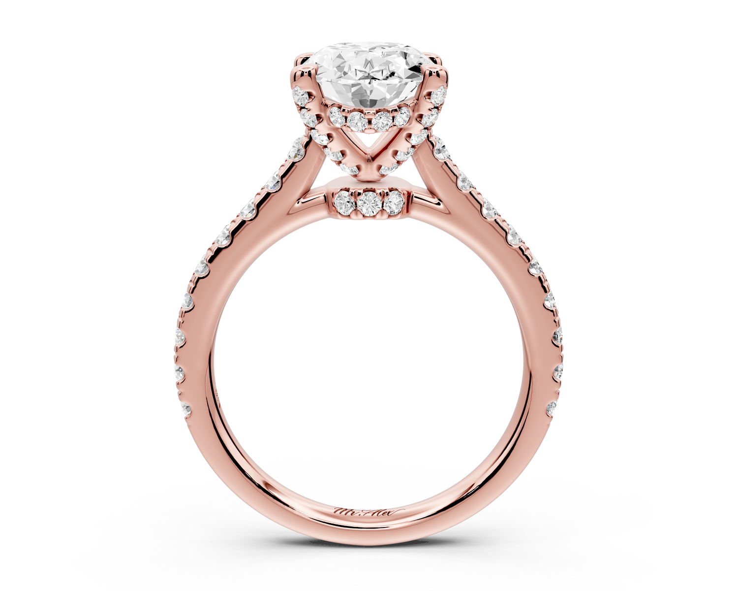 Odette - 2ct 14k rose gold oval Diamond Engagement Ring with Pavé Band & Hidden Halo