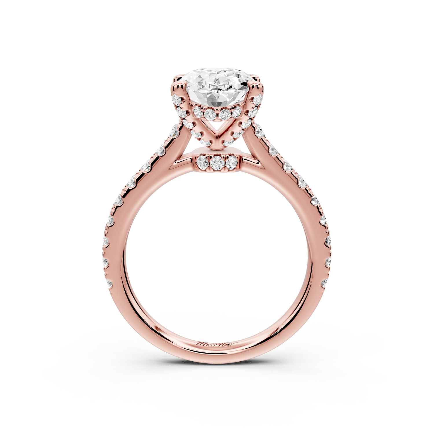 Odette - 2ct 14k rose gold oval Diamond Engagement Ring with Pavé Band & Hidden Halo