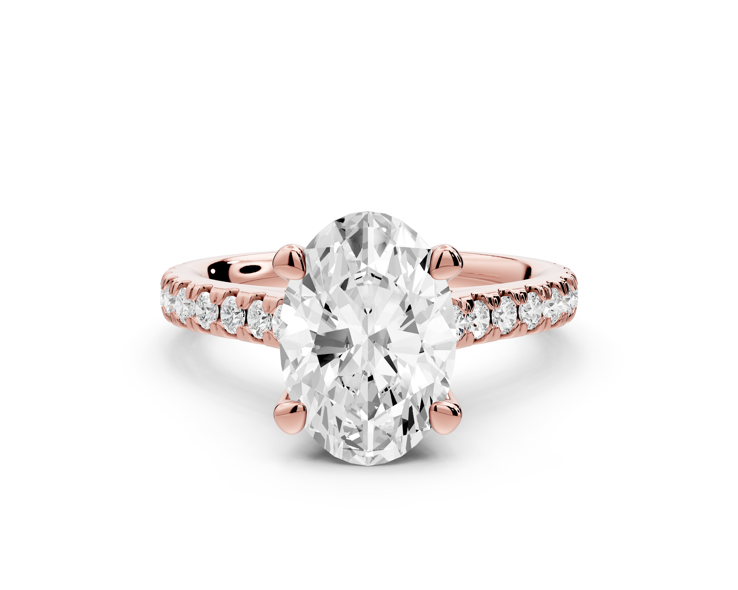 Odette - 2ct 14k rose gold oval Diamond Engagement Ring with Pavé Band & Hidden Halo