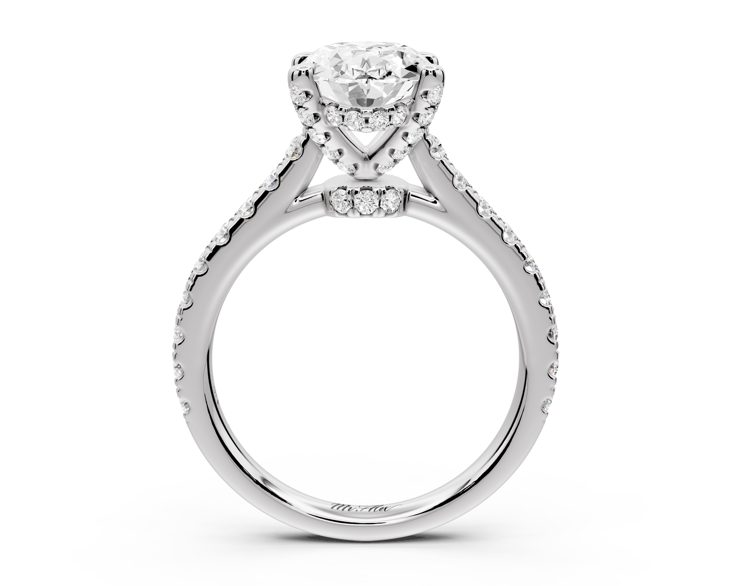 Odette - 2ct 14k white gold oval Diamond Engagement Ring with Pavé Band & Hidden Halo