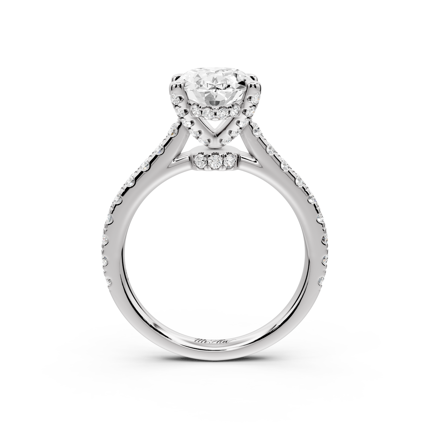 Odette - 2ct 14k white gold oval Diamond Engagement Ring with Pavé Band & Hidden Halo