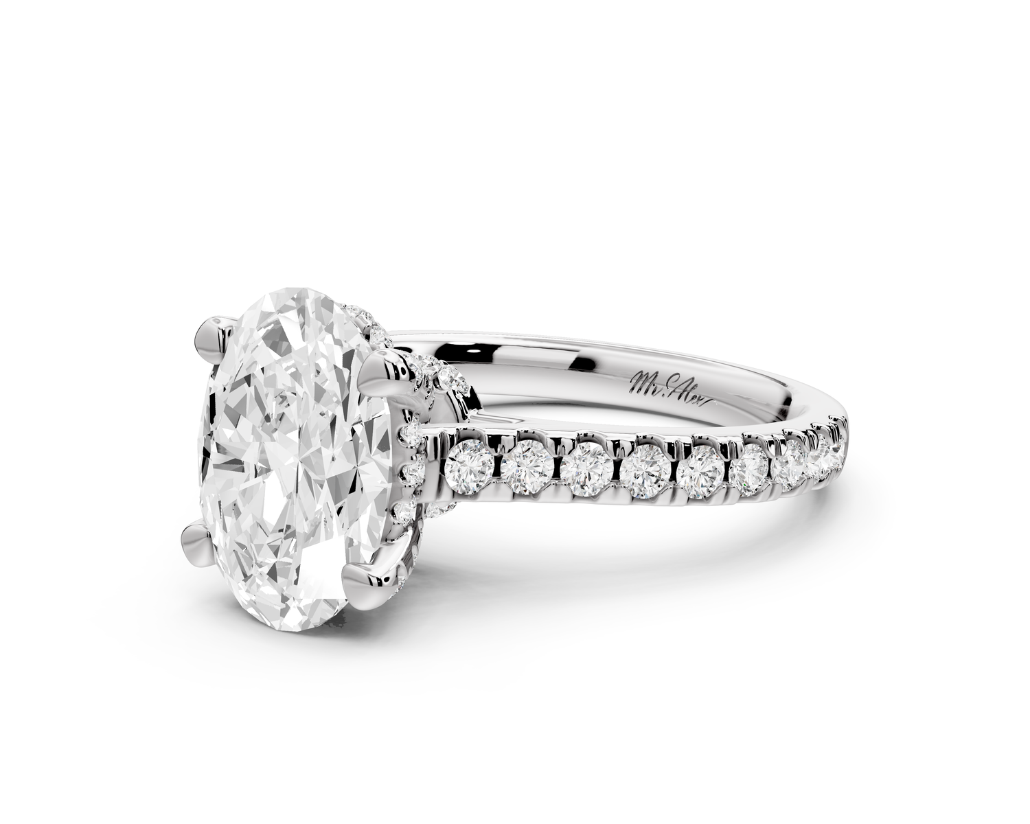 Odette - 2ct 14k white gold oval Diamond Engagement Ring with Pavé Band & Hidden Halo