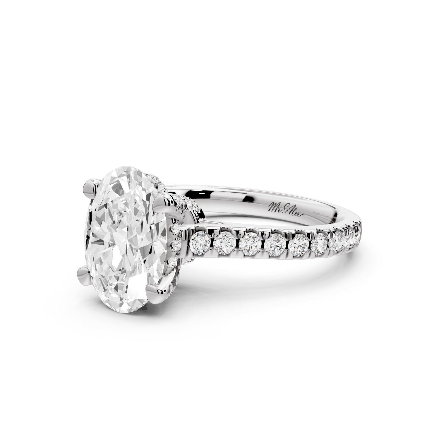 Odette - 2ct 14k white gold oval Diamond Engagement Ring with Pavé Band & Hidden Halo