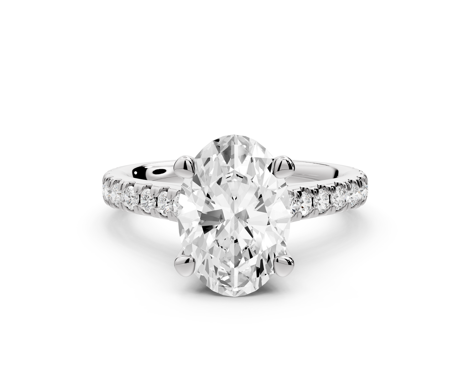 Odette - 2ct 14k white gold oval Diamond Engagement Ring with Pavé Band & Hidden Halo