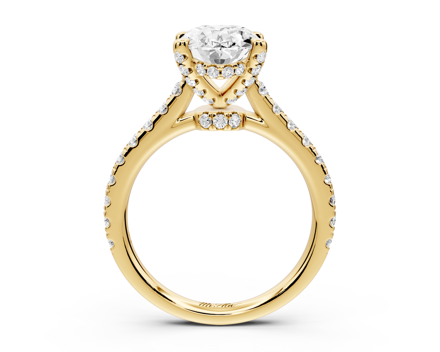 Odette - 2ct 14k yellow gold oval Diamond Engagement Ring with Pavé Band & Hidden Halo