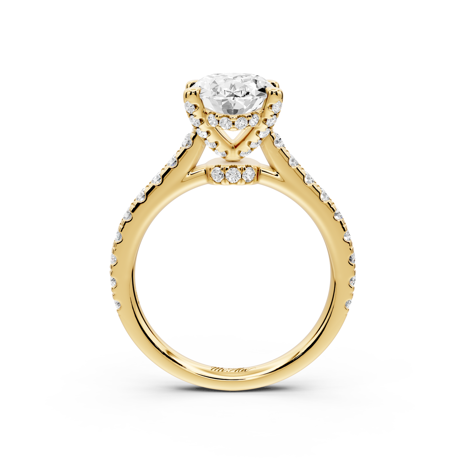 Odette - 2ct 14k yellow gold oval Diamond Engagement Ring with Pavé Band & Hidden Halo