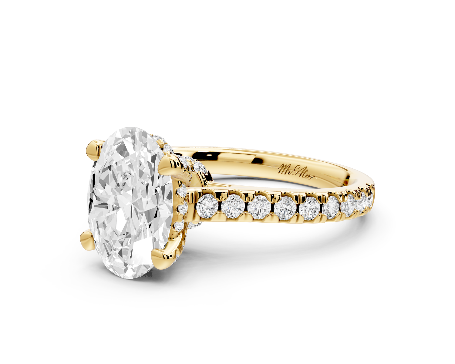 Odette - 2ct 14k yellow gold oval Diamond Engagement Ring with Pavé Band & Hidden Halo