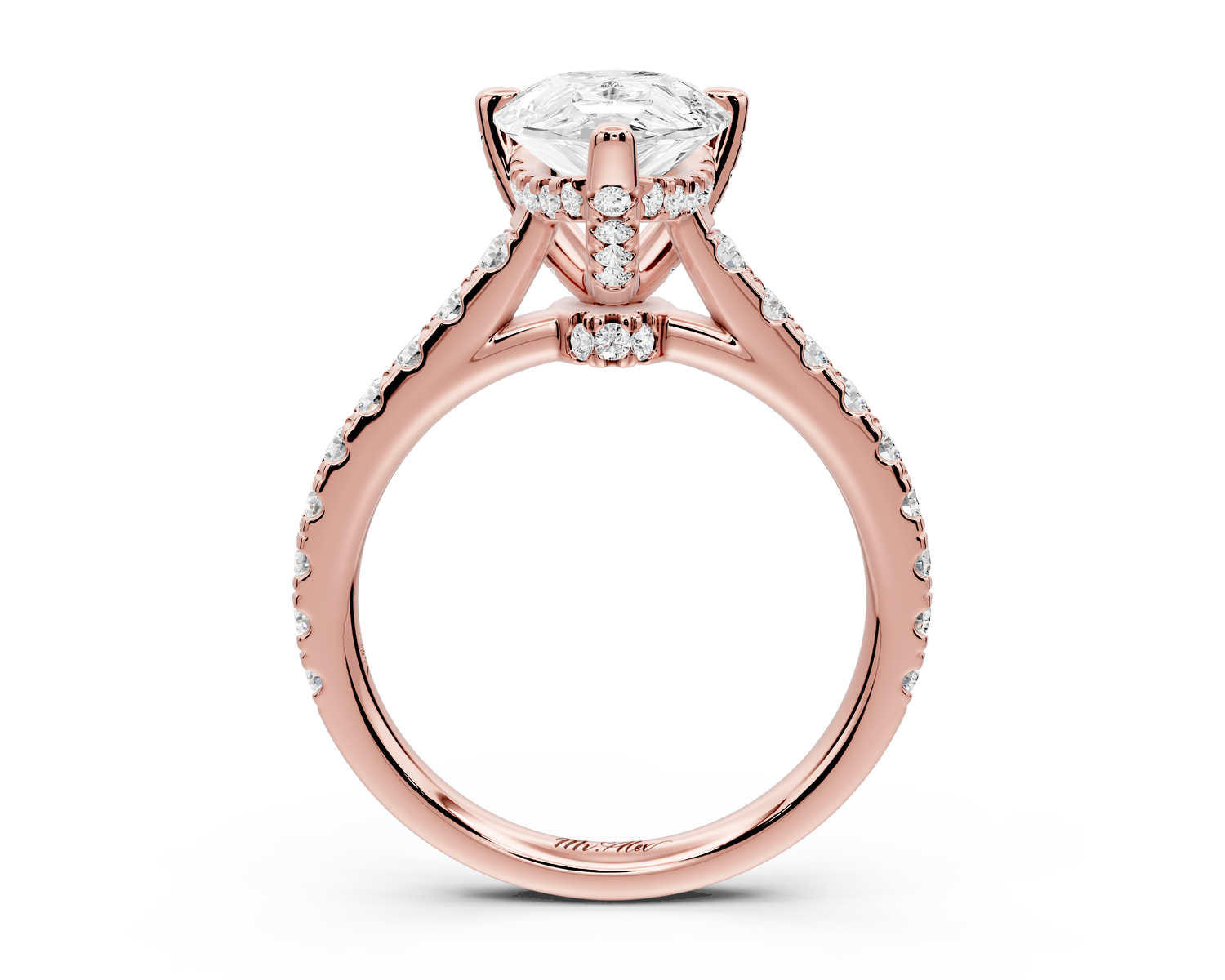Odette - 2ct 14k rose gold pear Diamond Engagement Ring with Pavé Band & Hidden Halo