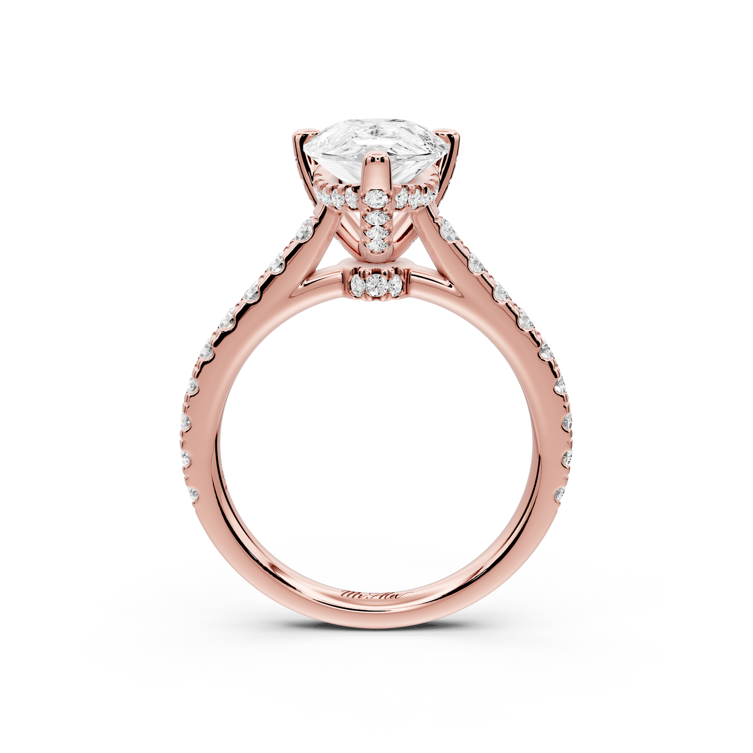 Odette - 2ct 14k rose gold pear Diamond Engagement Ring with Pavé Band & Hidden Halo