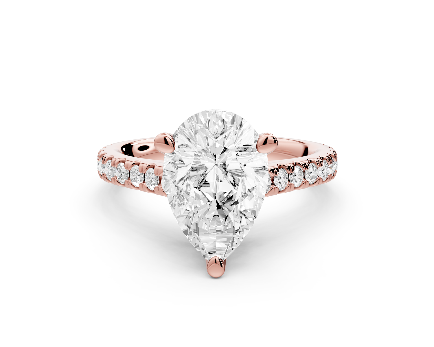 Odette - 2ct 14k rose gold pear Diamond Engagement Ring with Pavé Band & Hidden Halo