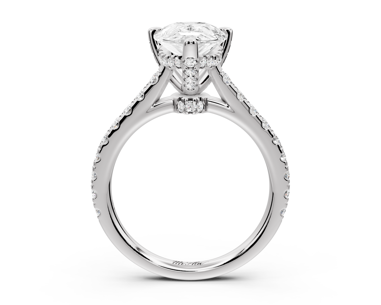 Odette - 2ct 14k white gold pear Diamond Engagement Ring with Pavé Band & Hidden Halo