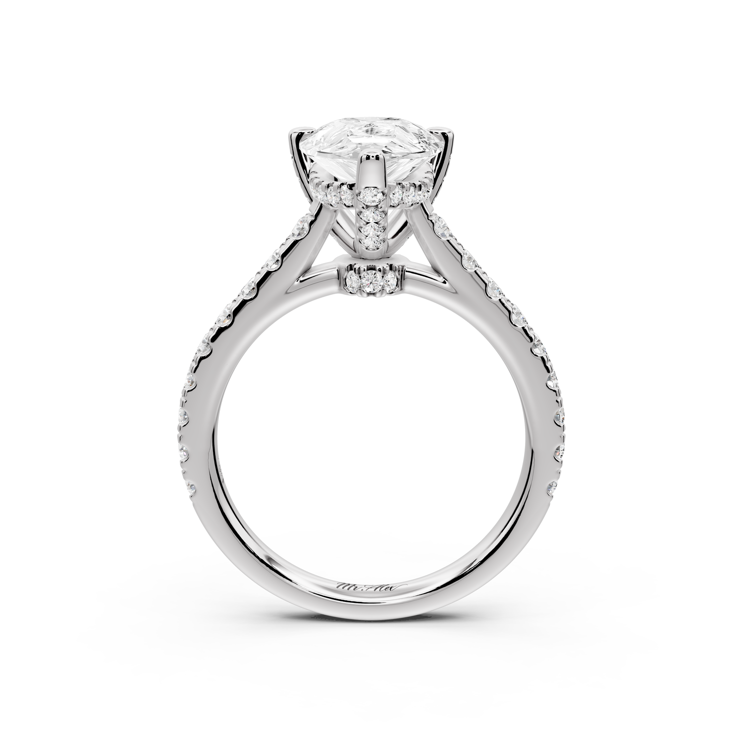 Odette - 2ct 14k white gold pear Diamond Engagement Ring with Pavé Band & Hidden Halo