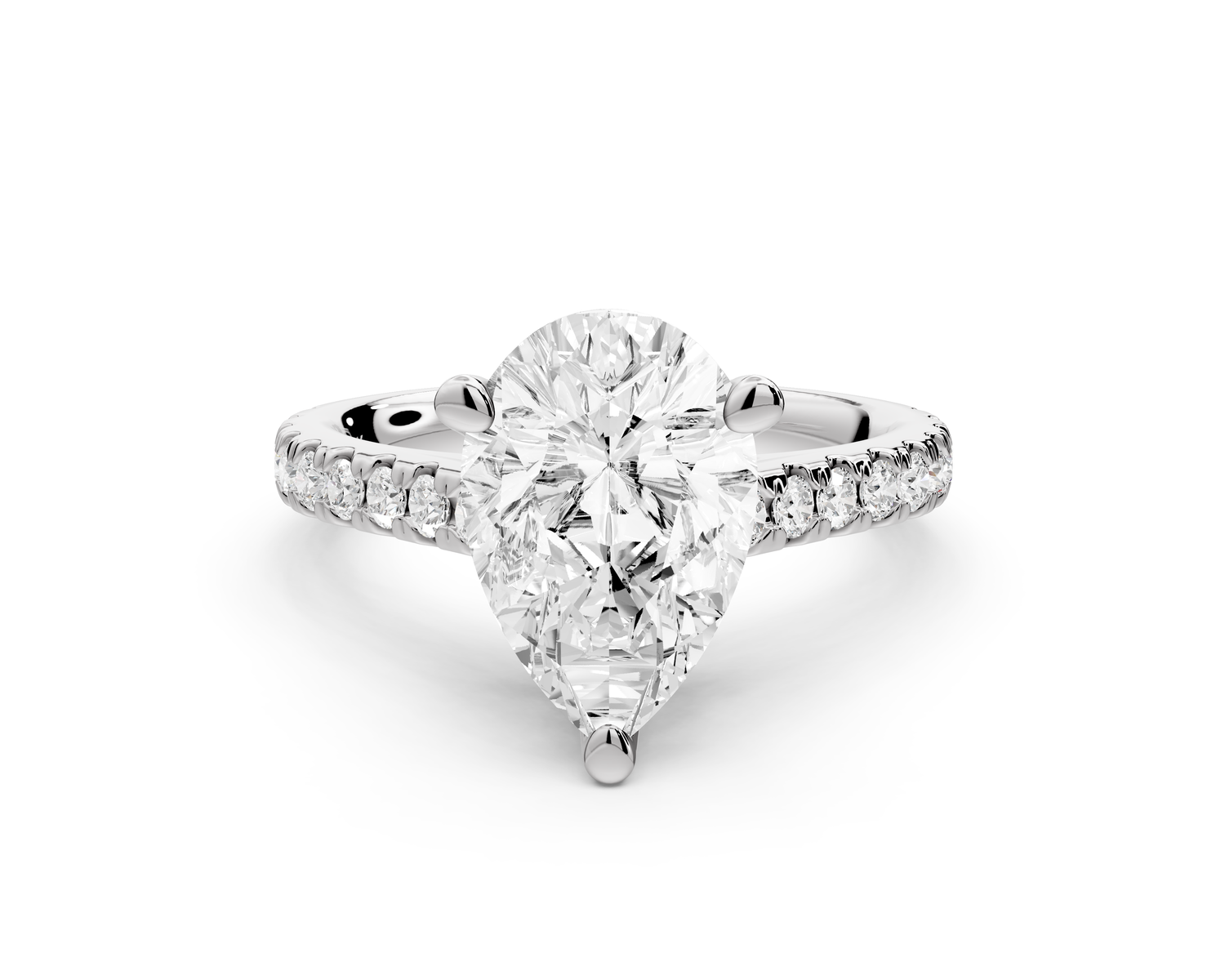 Odette - 2ct 14k white gold pear Diamond Engagement Ring with Pavé Band & Hidden Halo