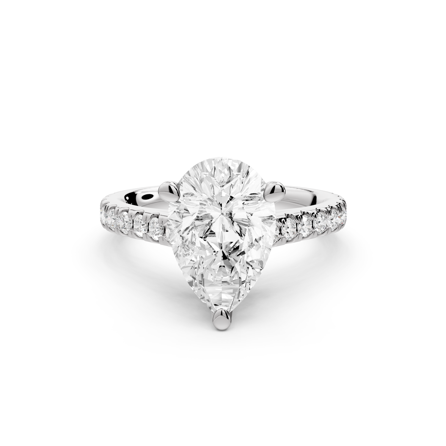 Odette - 2ct 14k white gold pear Diamond Engagement Ring with Pavé Band & Hidden Halo