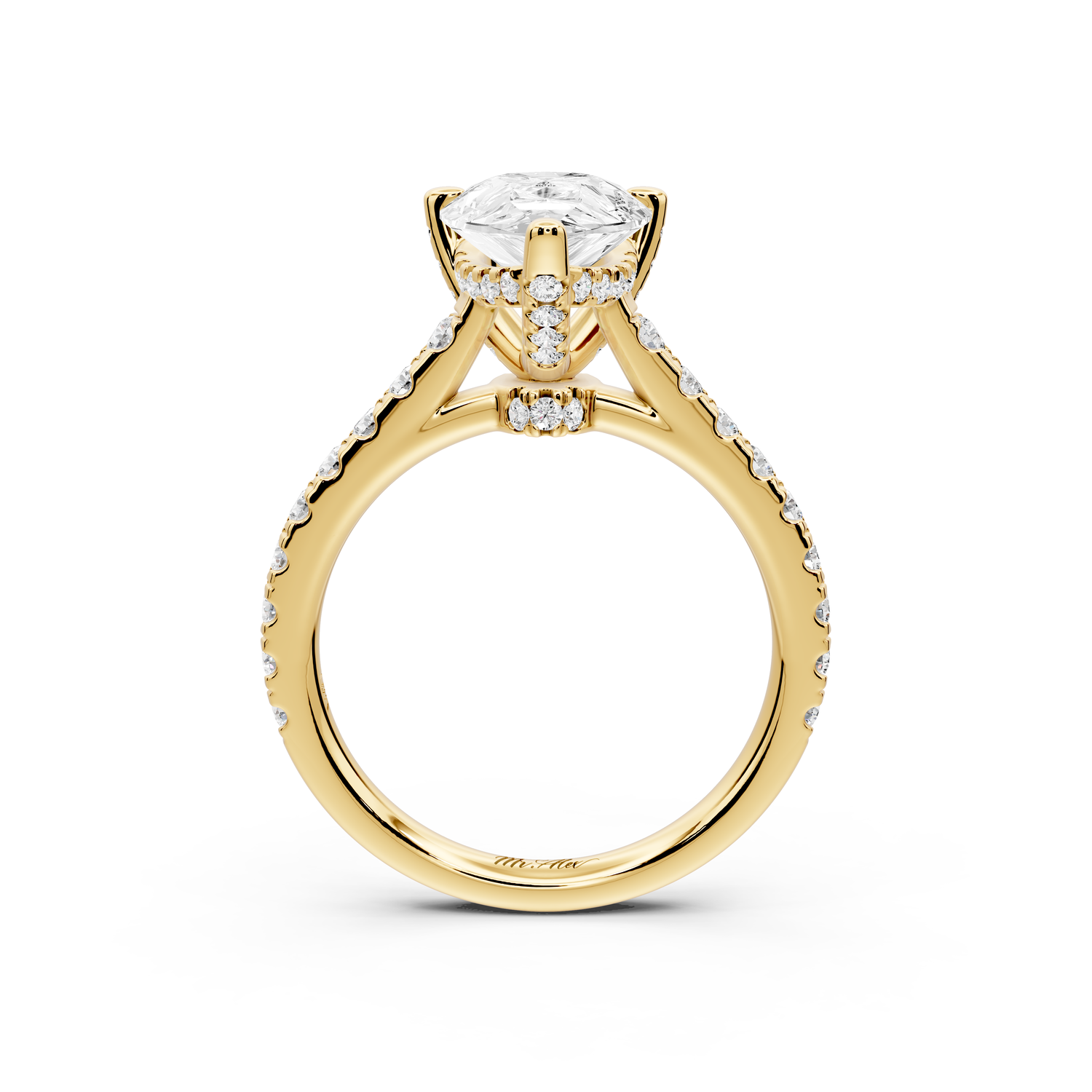 Odette - 2ct 14k yellow gold pear Diamond Engagement Ring with Pavé Band & Hidden Halo