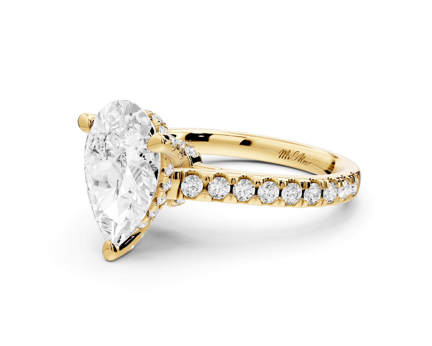 Odette - 2ct 14k yellow gold pear Diamond Engagement Ring with Pavé Band & Hidden Halo