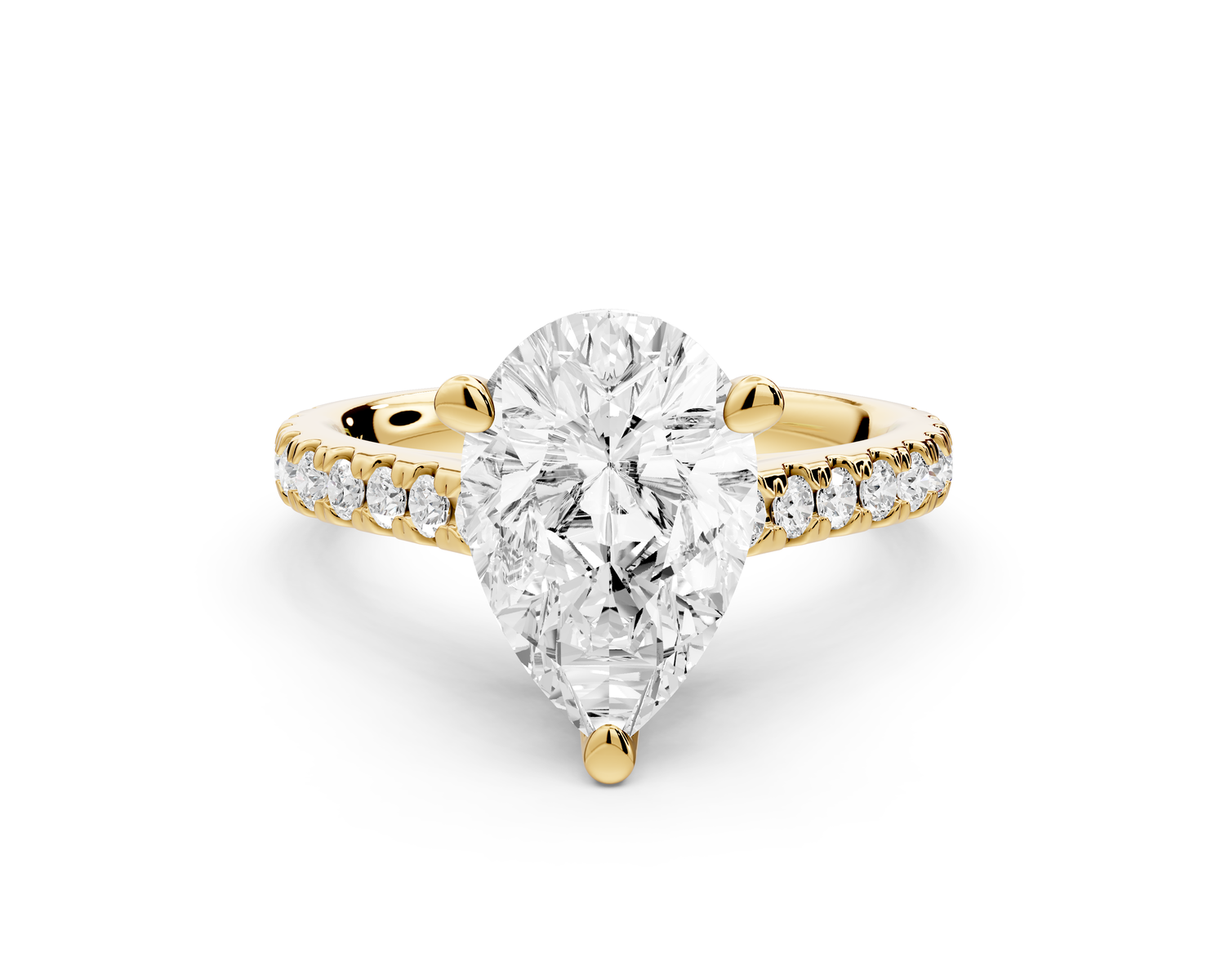 Odette - 2ct 14k yellow gold pear Diamond Engagement Ring with Pavé Band & Hidden Halo