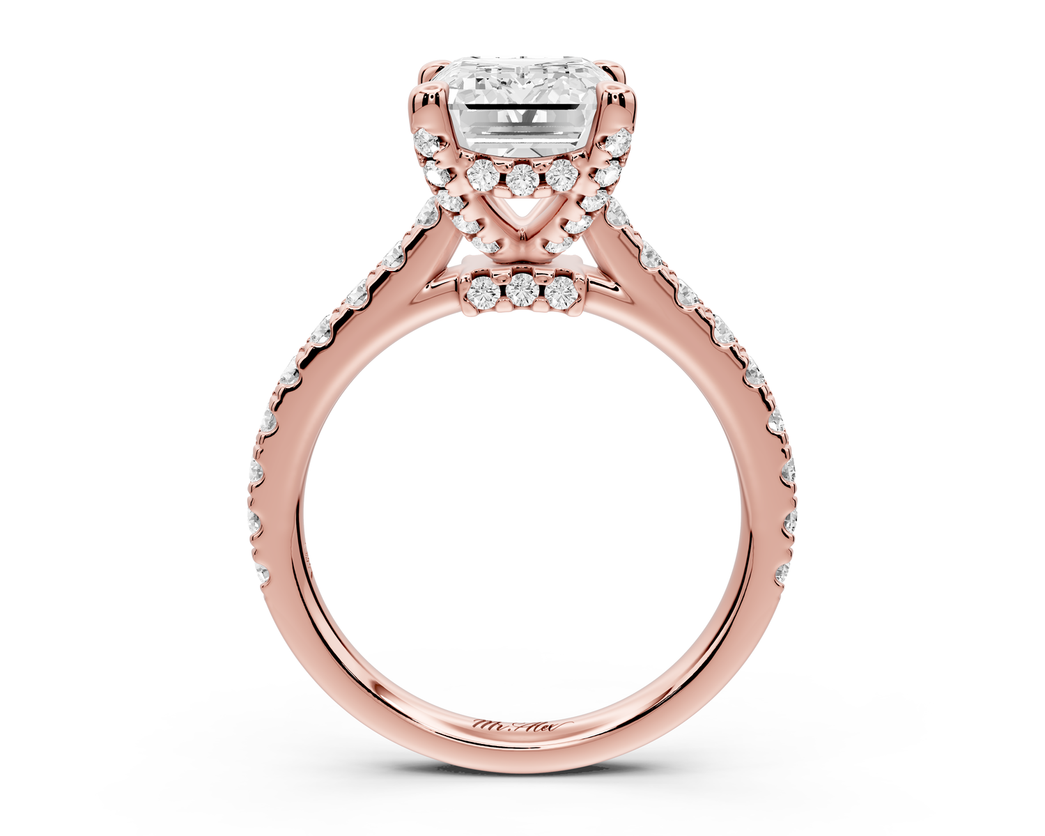 Odette - 3ct 14k rose gold emerald Diamond Engagement Ring with Pavé Band & Hidden Halo