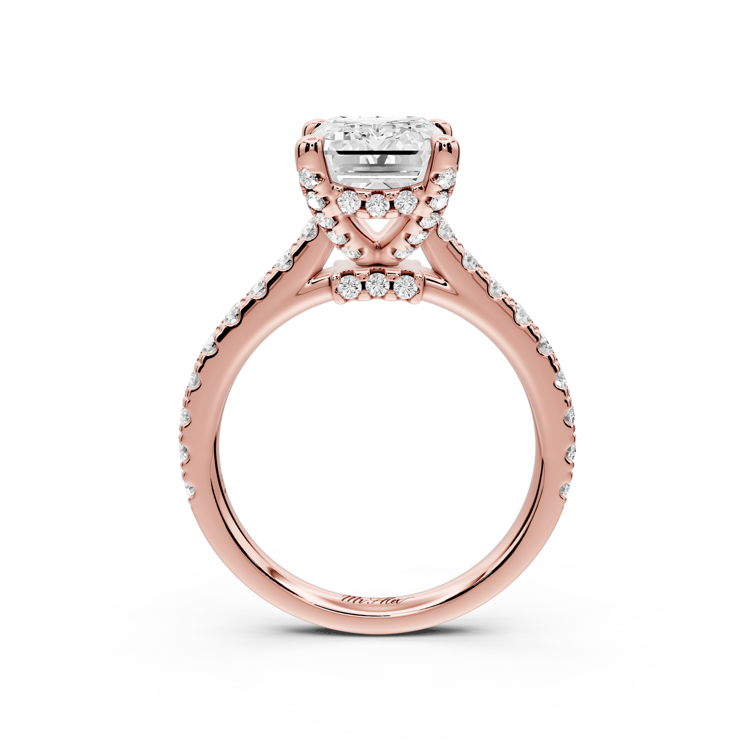 Odette - 3ct 14k rose gold emerald Diamond Engagement Ring with Pavé Band & Hidden Halo