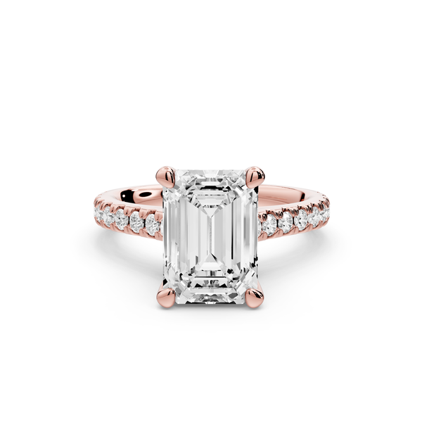 Odette - 3ct 14k rose gold emerald Diamond Engagement Ring with Pavé Band & Hidden Halo