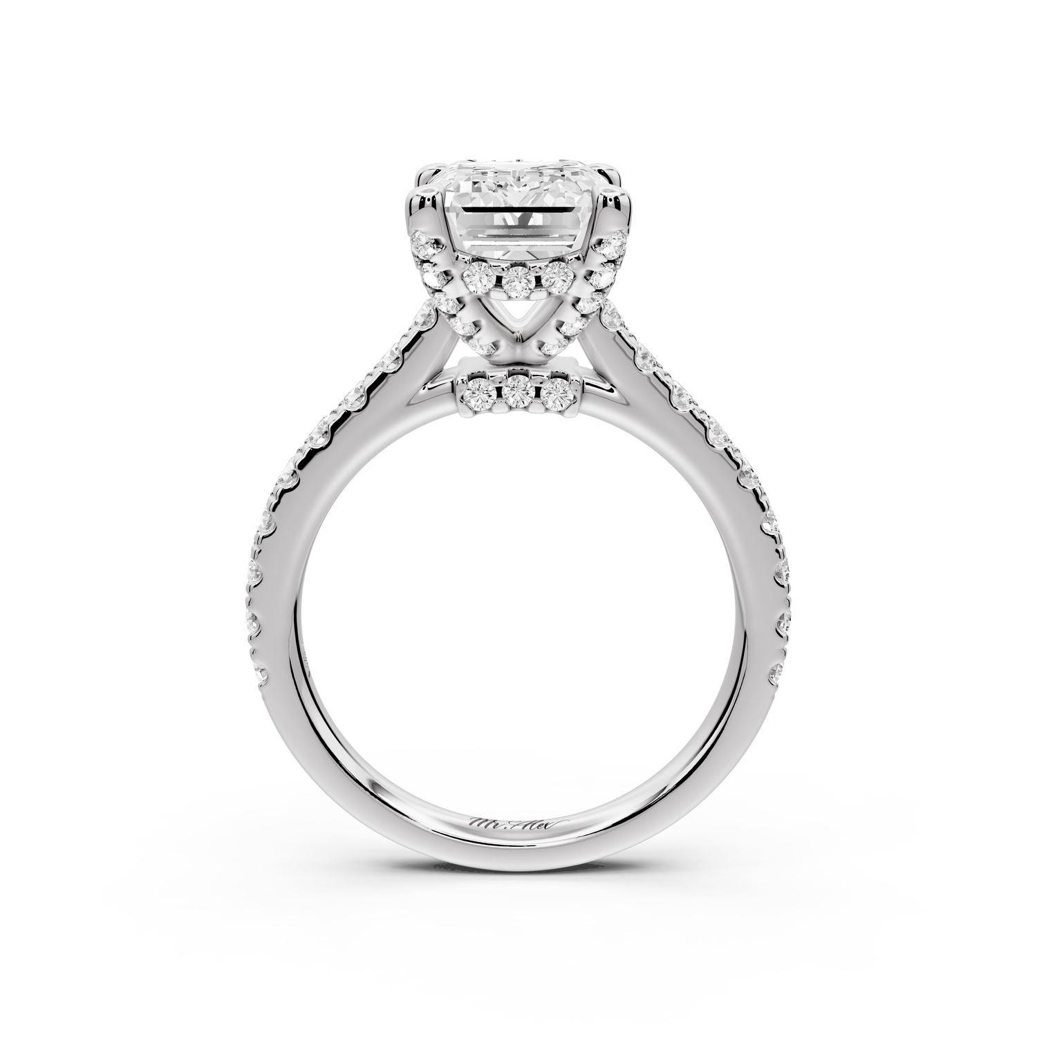 Odette - 3ct 14k white gold emerald Diamond Engagement Ring with Pavé Band & Hidden Halo