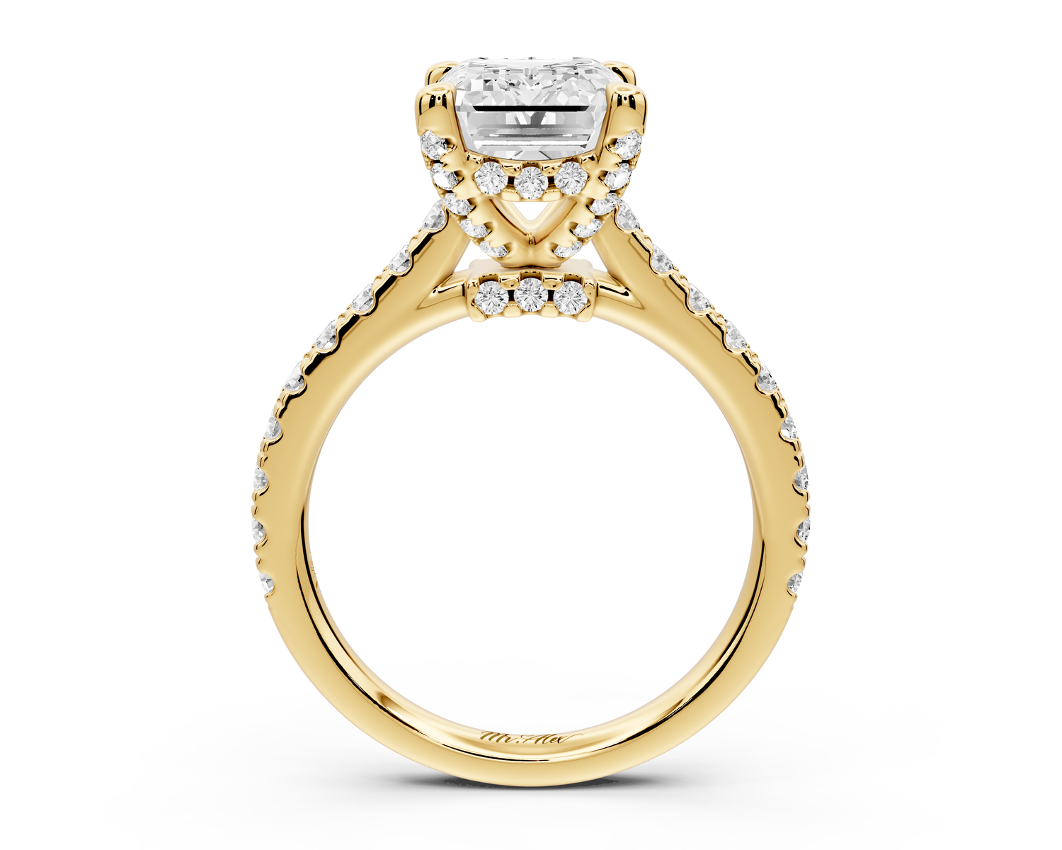 Odette - 3ct 14k yellow gold emerald Diamond Engagement Ring with Pavé Band & Hidden Halo