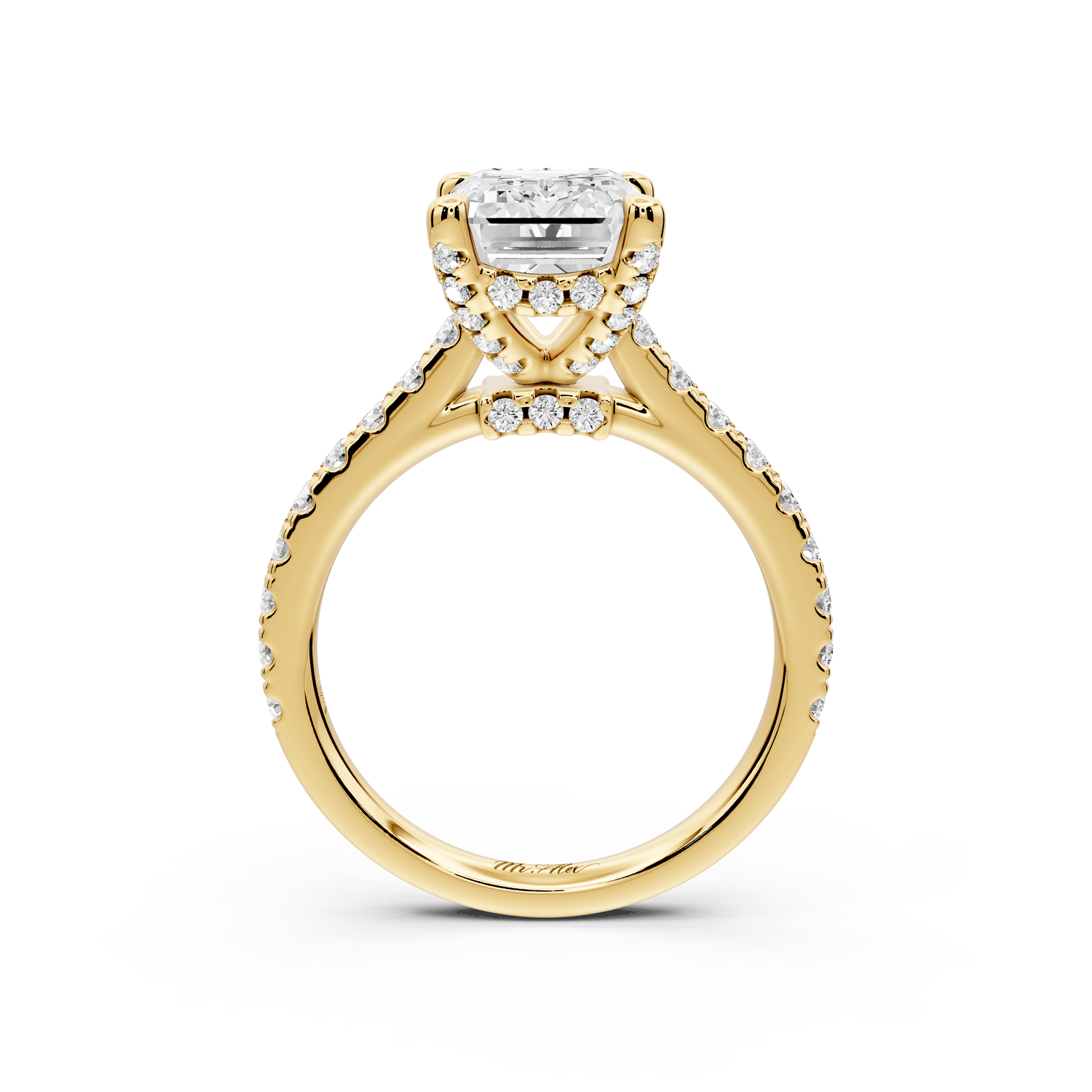 Odette - 3ct 14k yellow gold emerald Diamond Engagement Ring with Pavé Band & Hidden Halo
