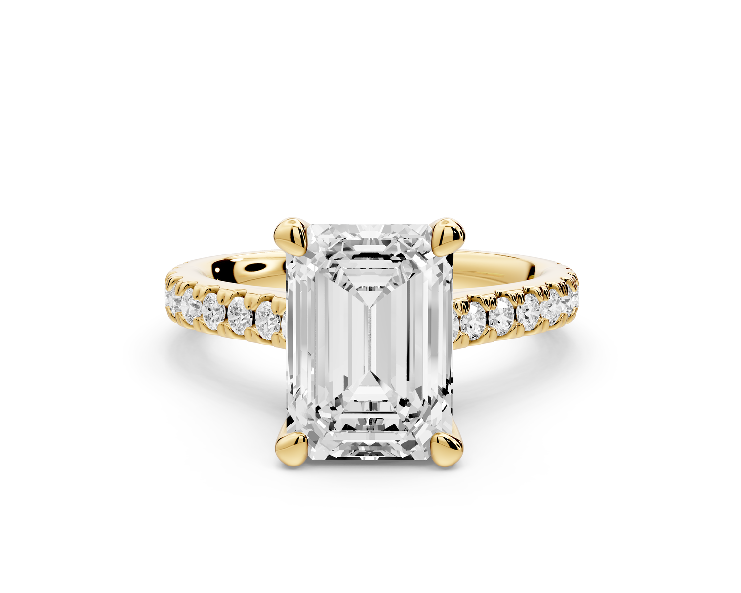 Odette - 3ct 14k yellow gold emerald Diamond Engagement Ring with Pavé Band & Hidden Halo