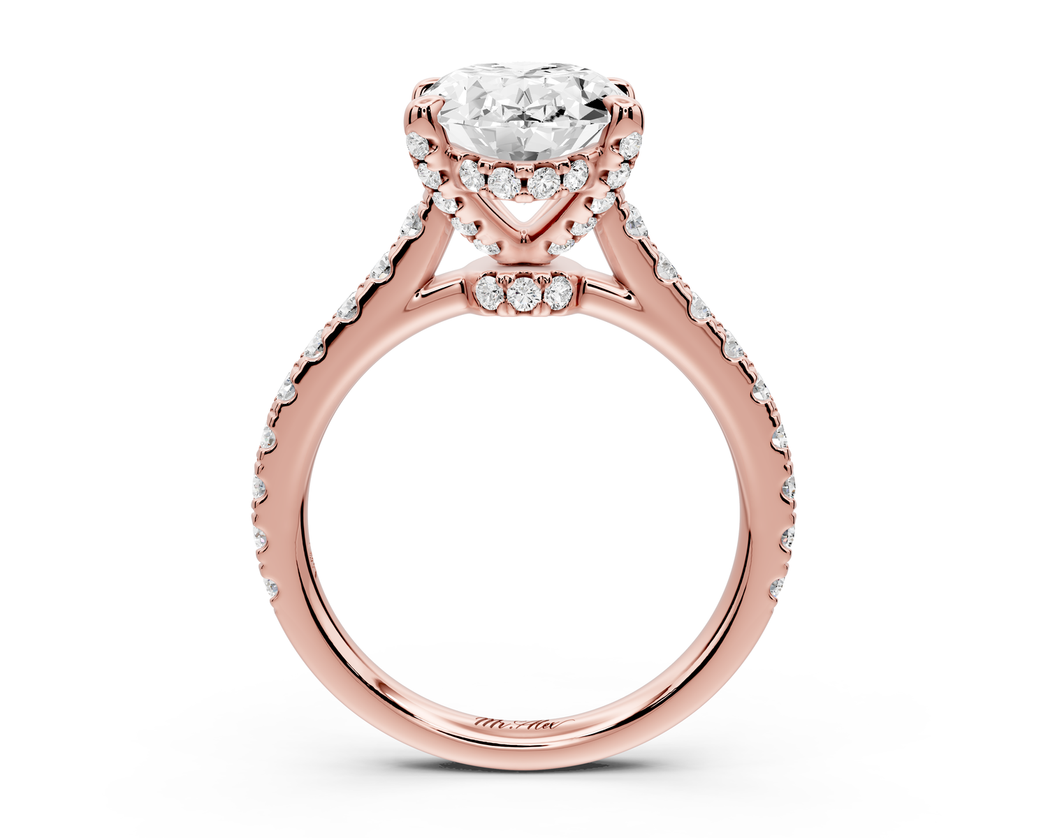 Odette - 3ct 14k rose gold oval Diamond Engagement Ring with Pavé Band & Hidden Halo
