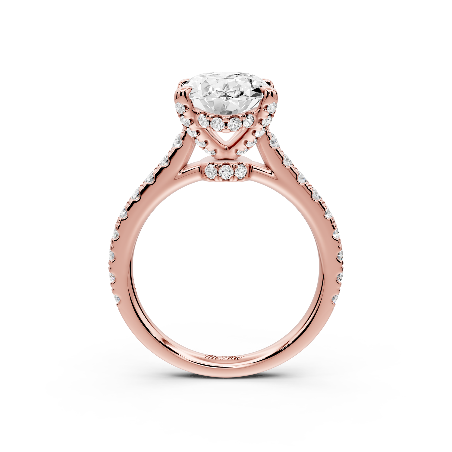 Odette - 3ct 14k rose gold oval Diamond Engagement Ring with Pavé Band & Hidden Halo