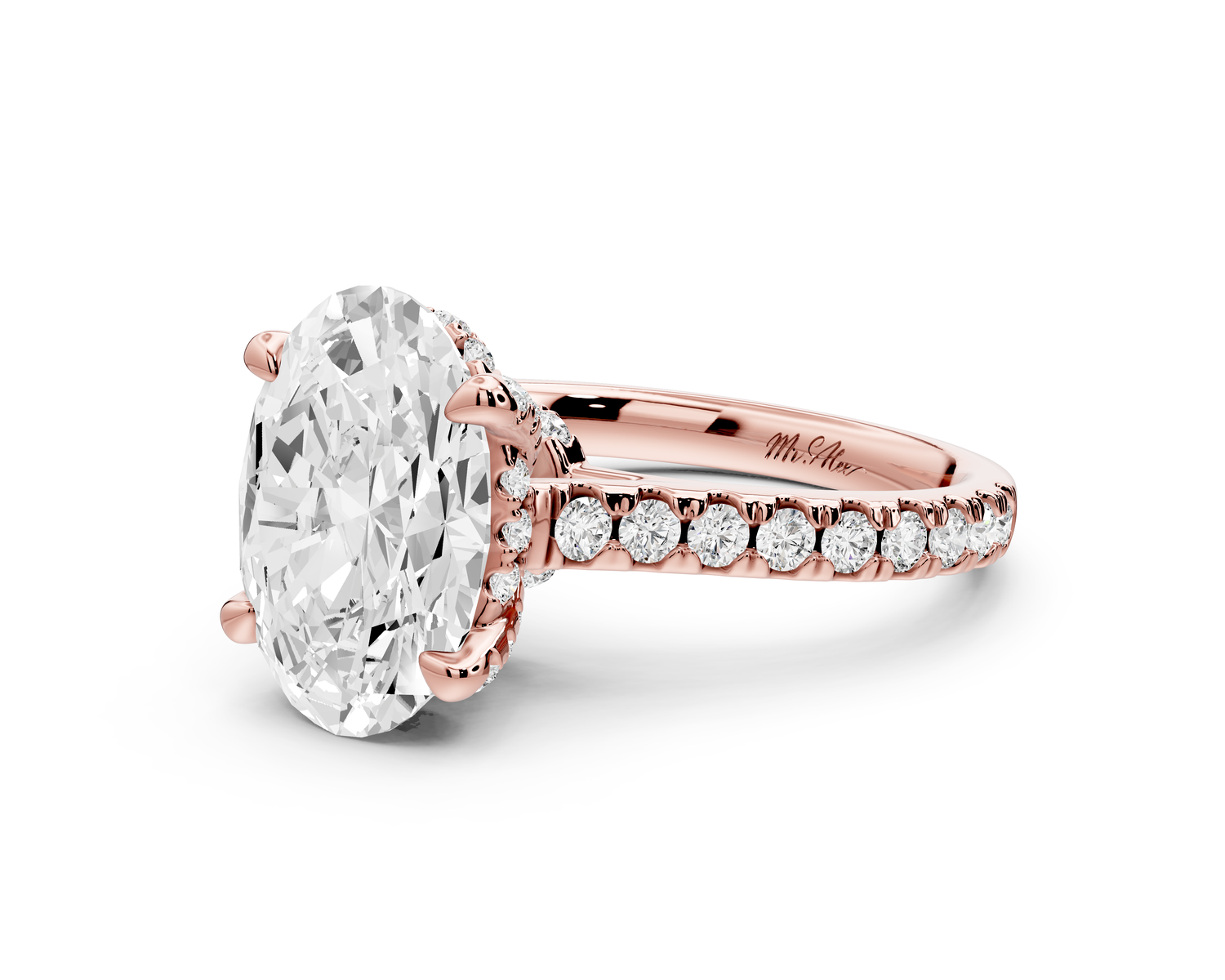 Odette - 3ct 14k rose gold oval Diamond Engagement Ring with Pavé Band & Hidden Halo