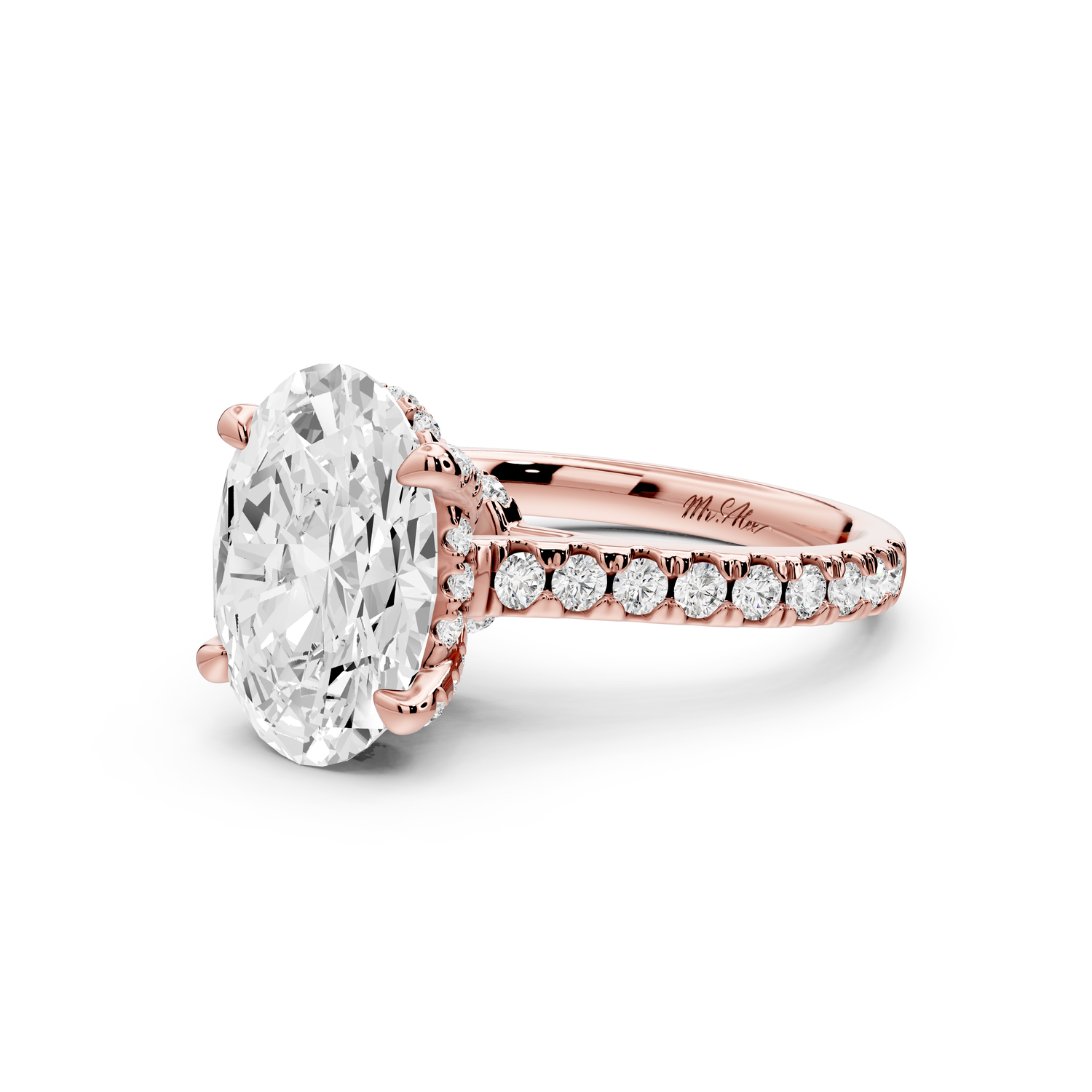 Odette - 3ct 14k rose gold oval Diamond Engagement Ring with Pavé Band & Hidden Halo