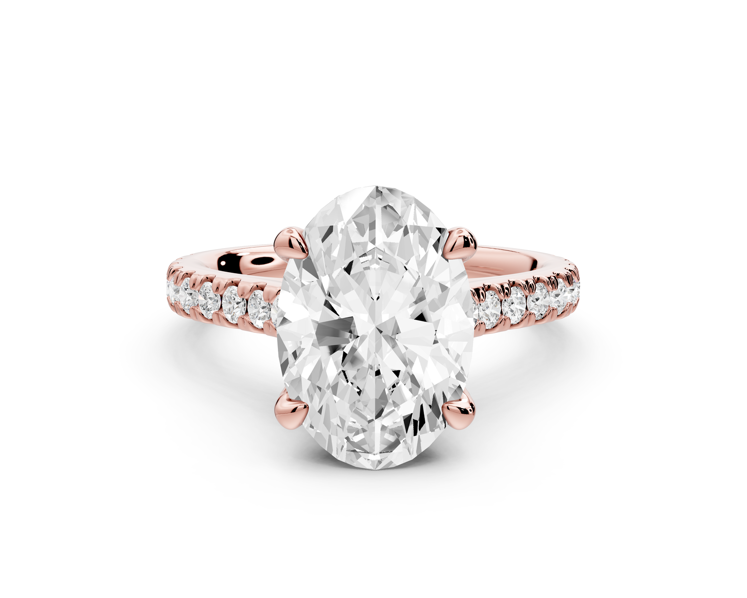 Odette - 3ct 14k rose gold oval Diamond Engagement Ring with Pavé Band & Hidden Halo