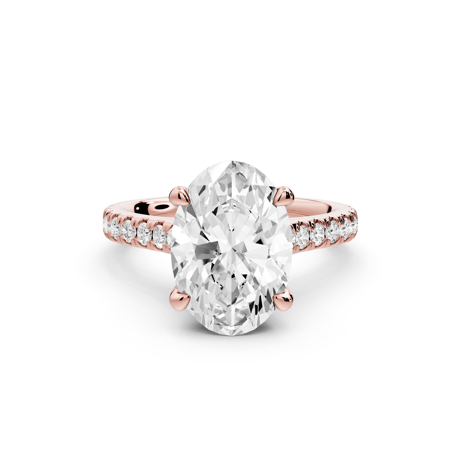 Odette - 3ct 14k rose gold oval Diamond Engagement Ring with Pavé Band & Hidden Halo