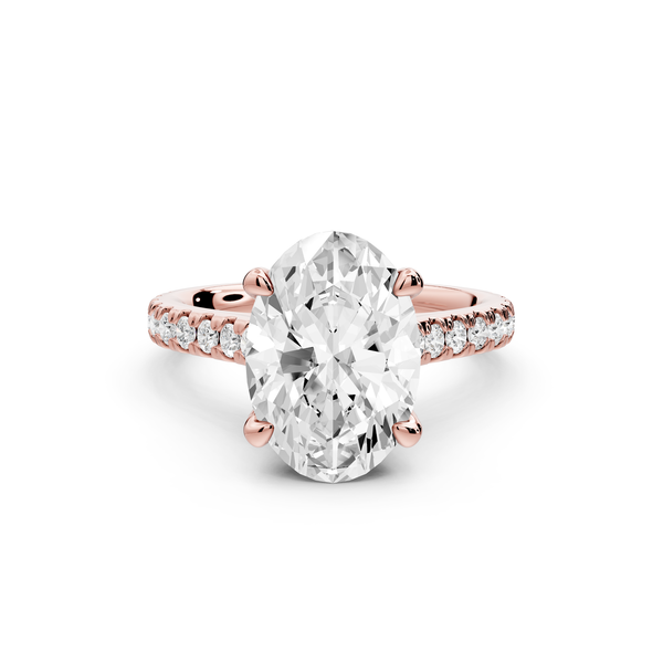 Odette - 3ct 14k rose gold oval Diamond Engagement Ring with Pavé Band & Hidden Halo
