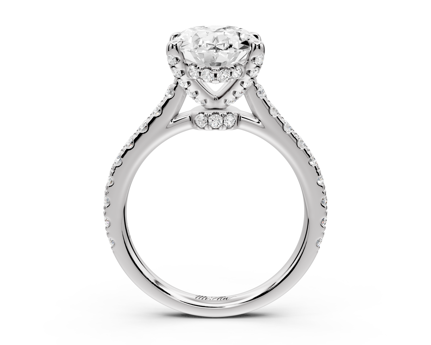 Odette - 3ct 14k white gold oval Diamond Engagement Ring with Pavé Band & Hidden Halo