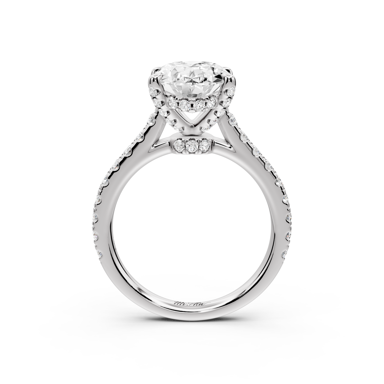 Odette - 3ct 14k white gold oval Diamond Engagement Ring with Pavé Band & Hidden Halo
