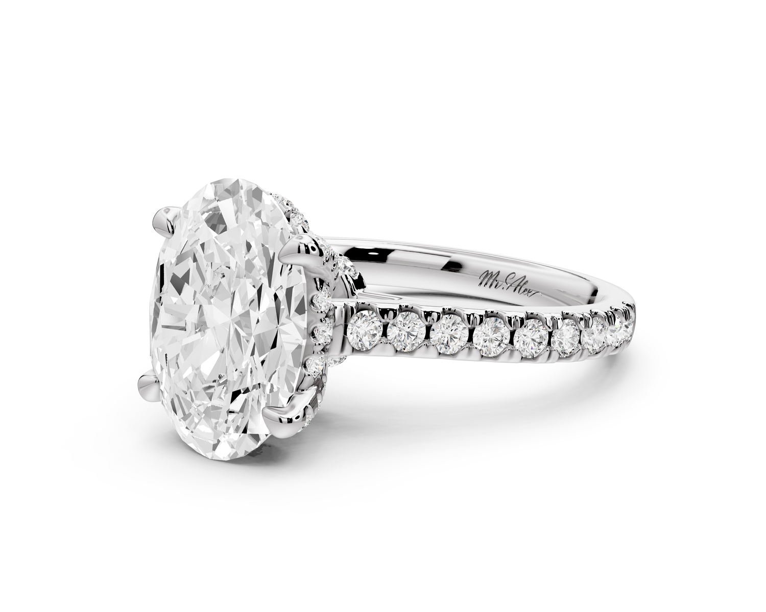Odette - 3ct 14k white gold oval Diamond Engagement Ring with Pavé Band & Hidden Halo