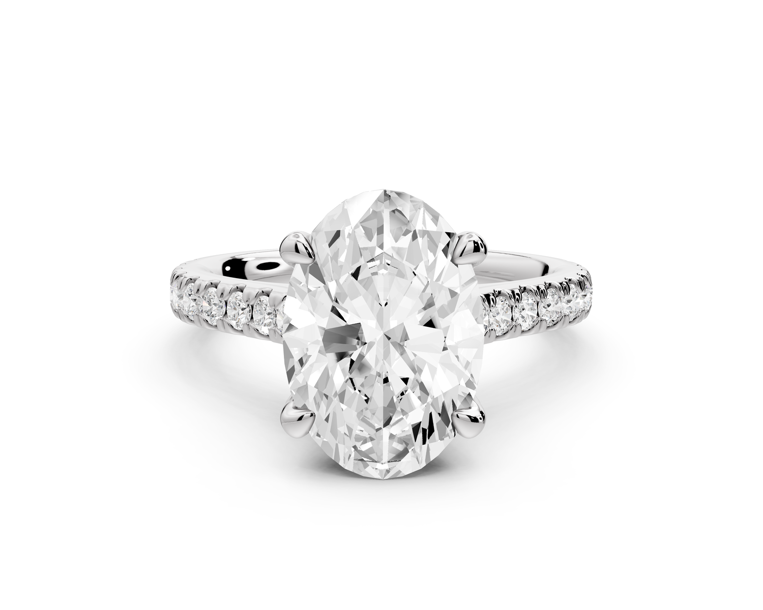 Odette - 3ct 14k white gold oval Diamond Engagement Ring with Pavé Band & Hidden Halo
