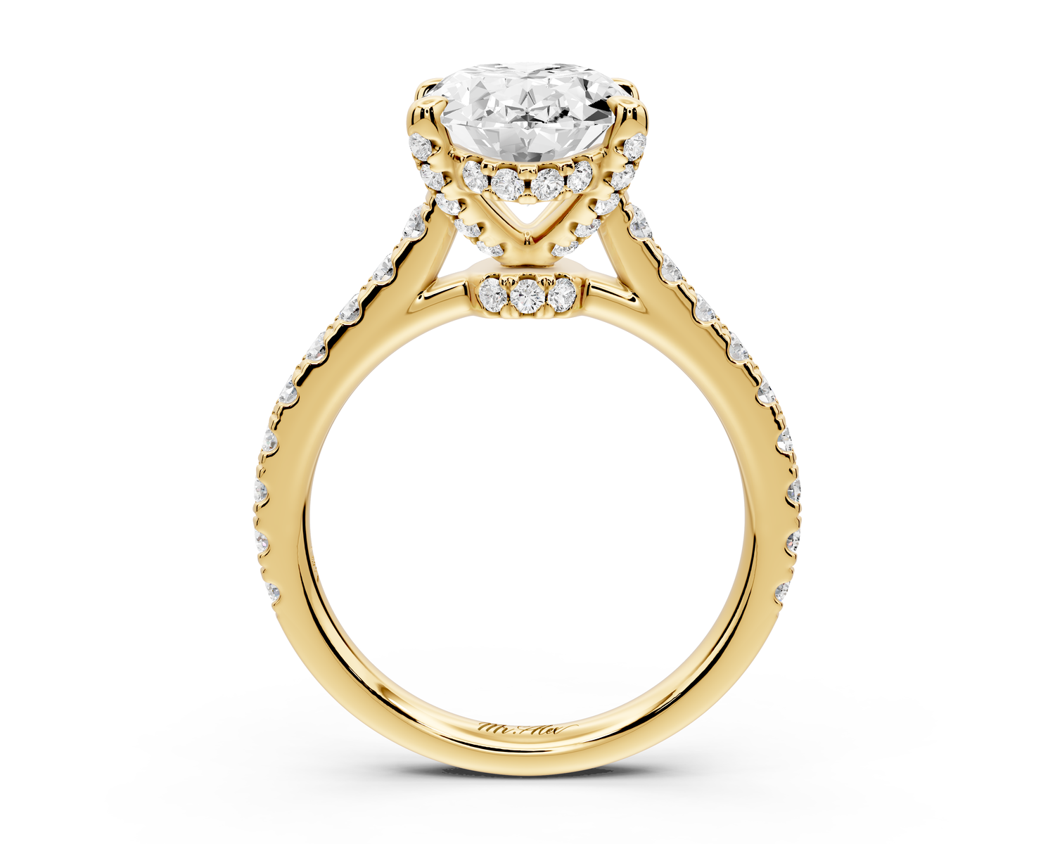 Odette - 3ct 14k yellow gold oval Diamond Engagement Ring with Pavé Band & Hidden Halo