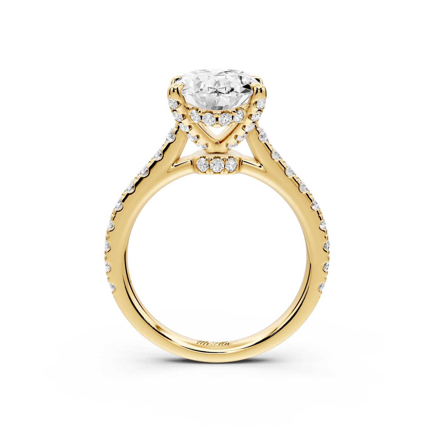 Odette - 3ct 14k yellow gold oval Diamond Engagement Ring with Pavé Band & Hidden Halo