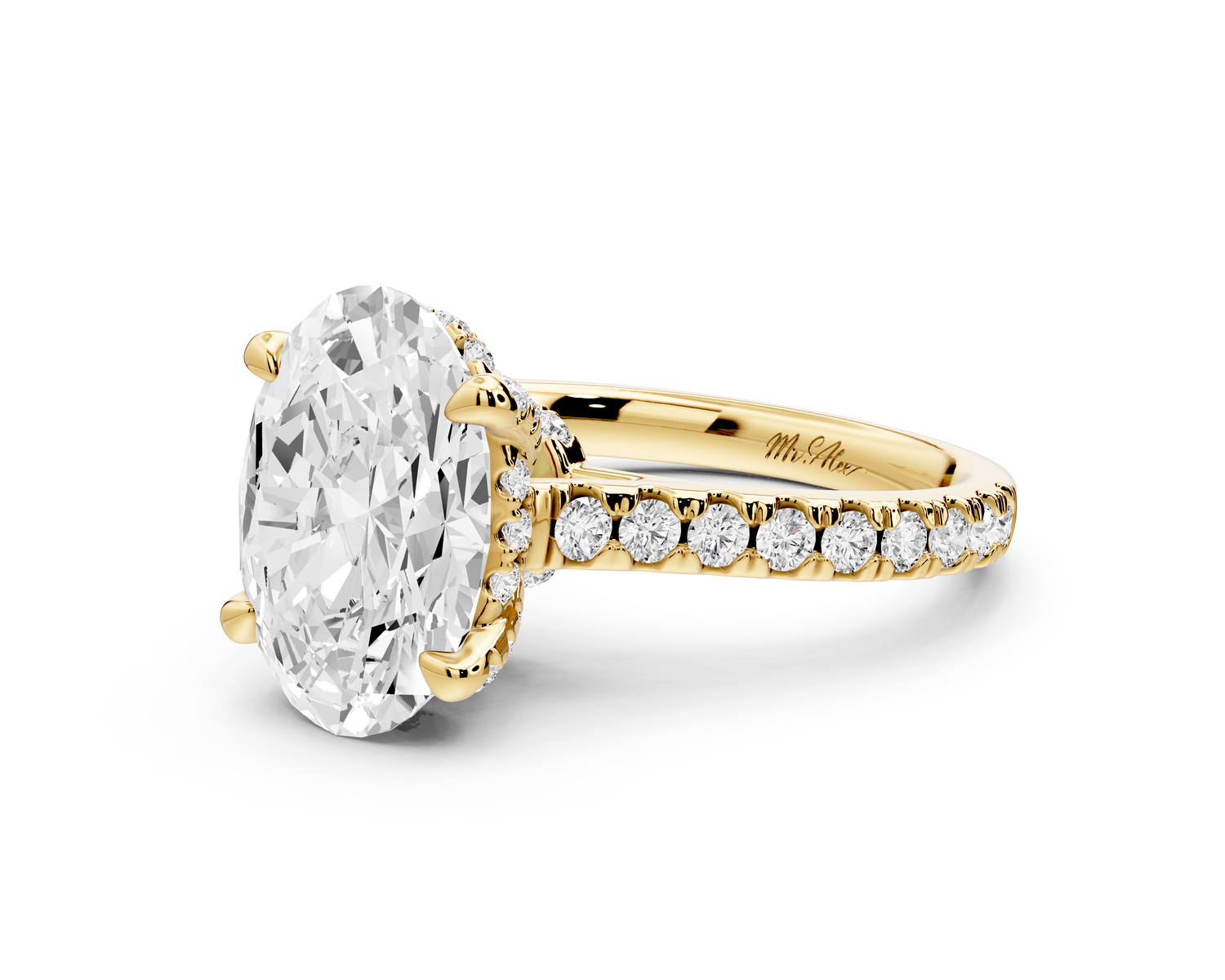 Odette - 3ct 14k yellow gold oval Diamond Engagement Ring with Pavé Band & Hidden Halo