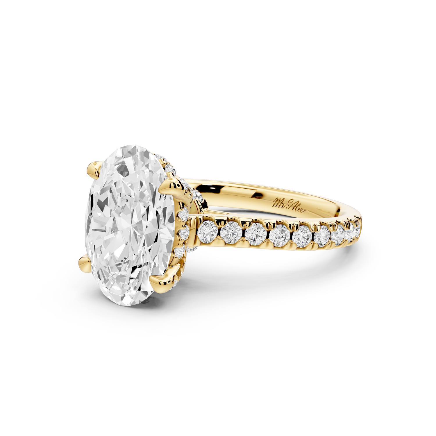 Odette - 3ct 14k yellow gold oval Diamond Engagement Ring with Pavé Band & Hidden Halo