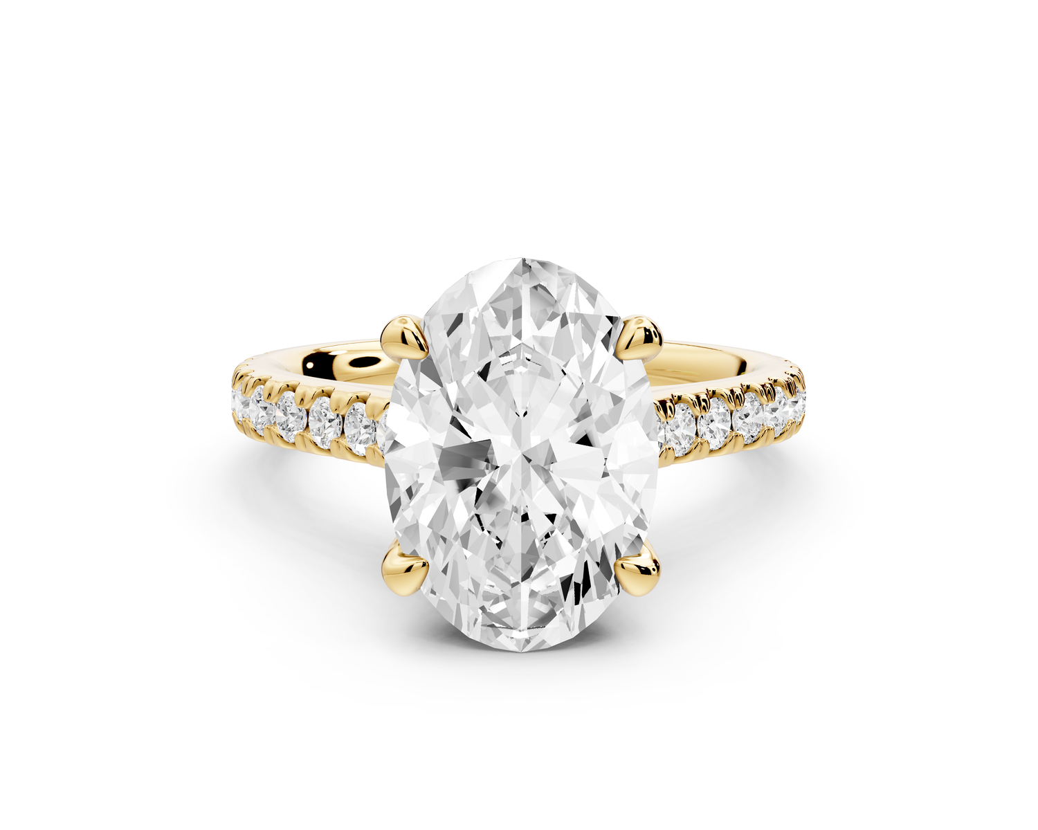 Odette - 3ct 14k yellow gold oval Diamond Engagement Ring with Pavé Band & Hidden Halo