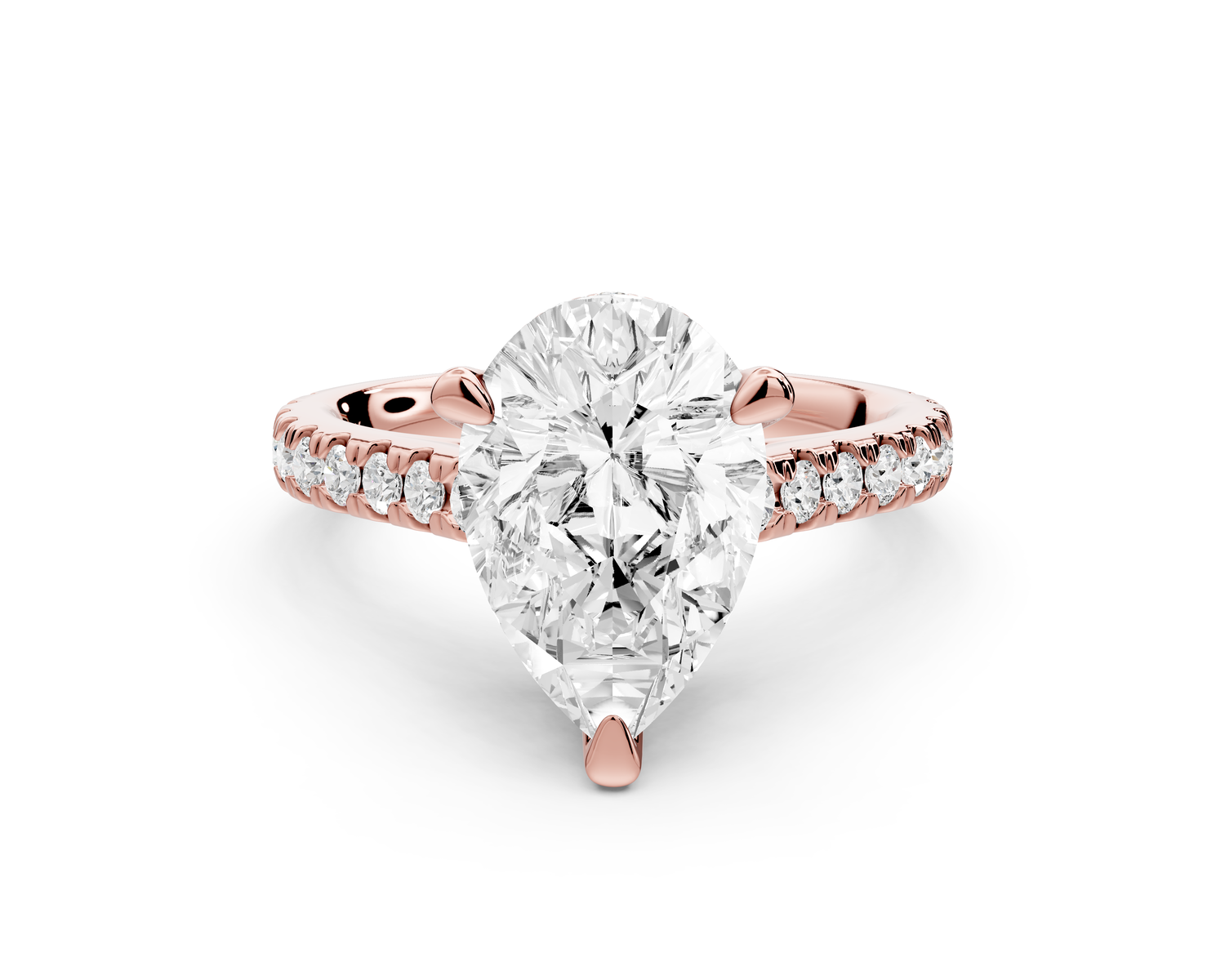 Odette - 3ct 14k rose gold pear Diamond Engagement Ring with Pavé Band & Hidden Halo