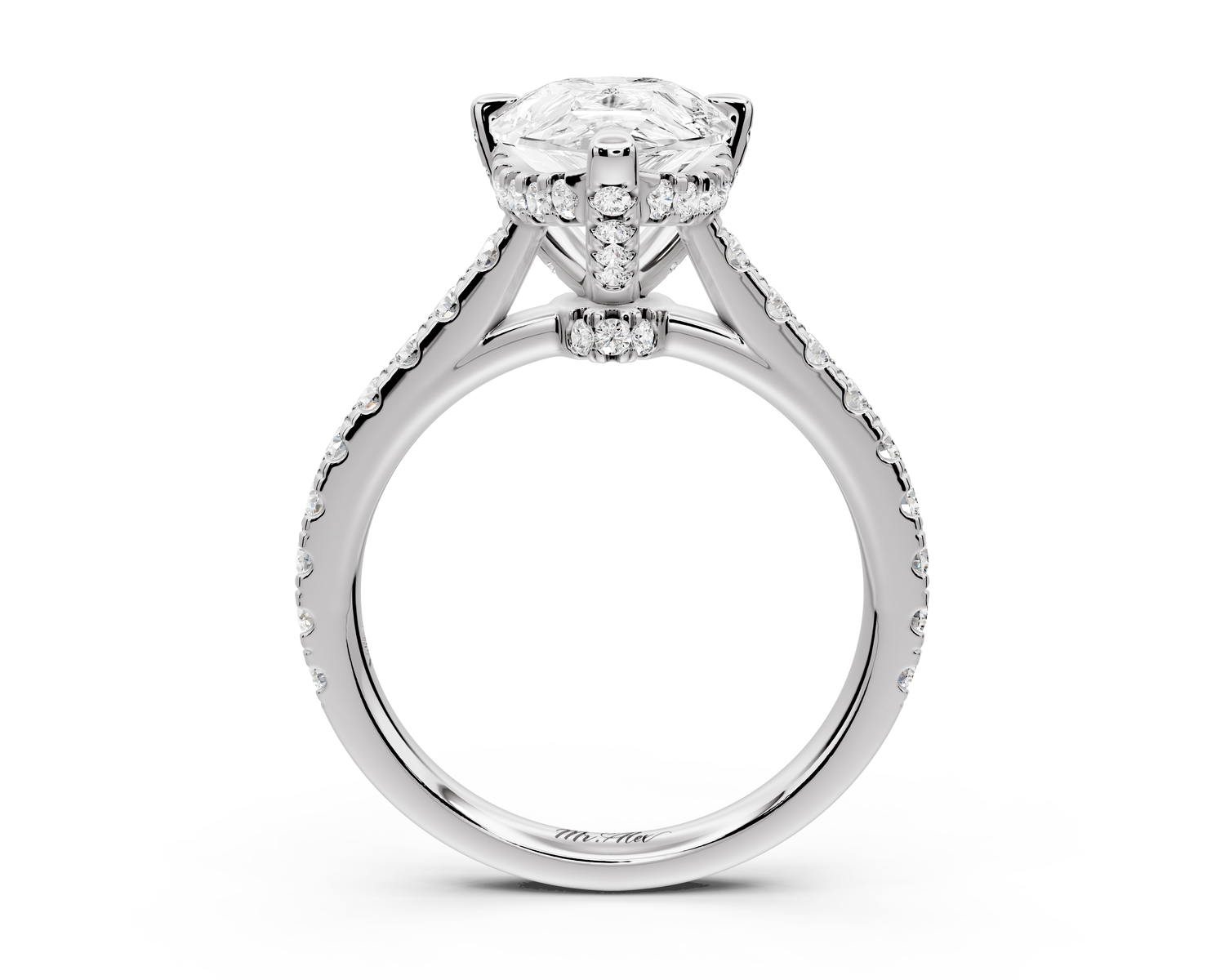 Odette - 3ct 14k white gold pear Diamond Engagement Ring with Pavé Band & Hidden Halo