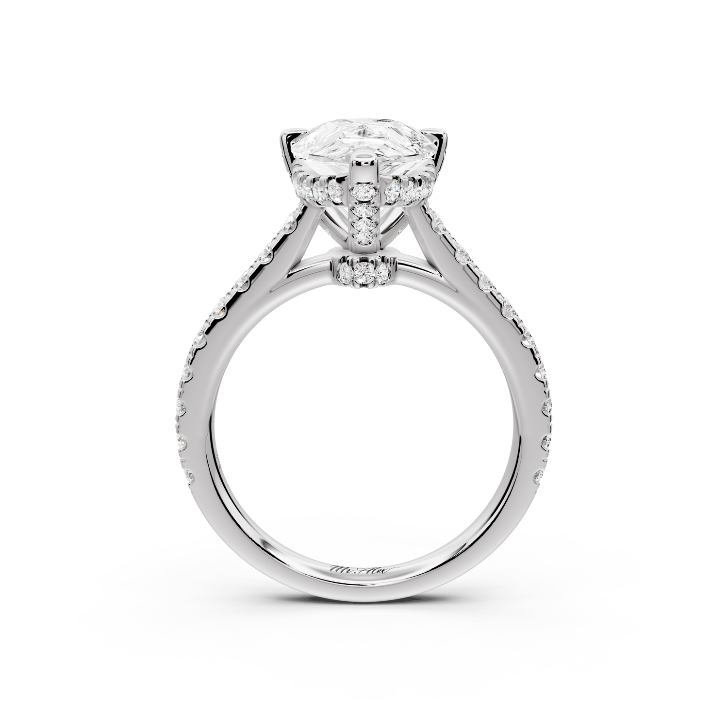 Odette - 3ct 14k white gold pear Diamond Engagement Ring with Pavé Band & Hidden Halo