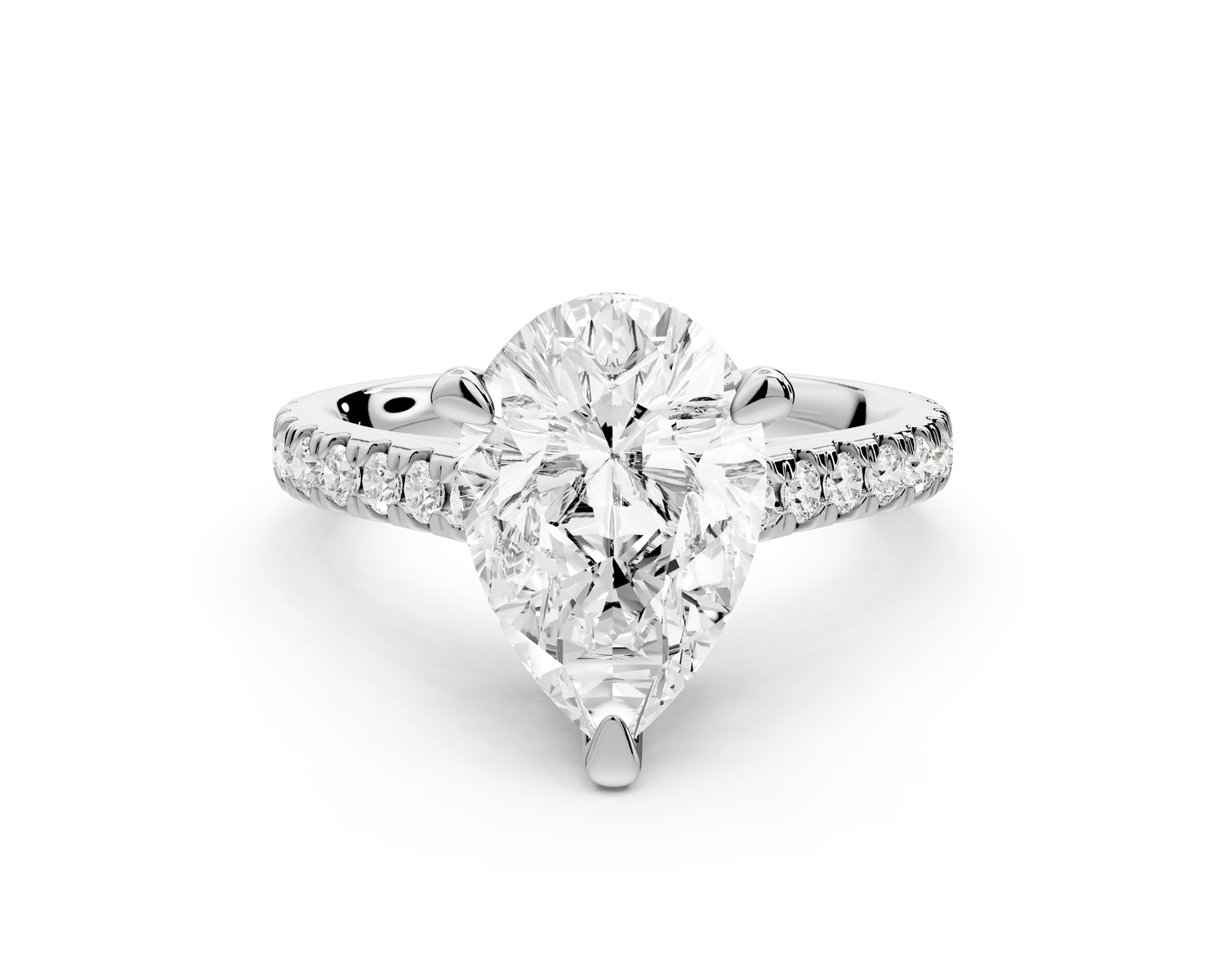 Odette - 3ct 14k white gold pear Diamond Engagement Ring with Pavé Band & Hidden Halo